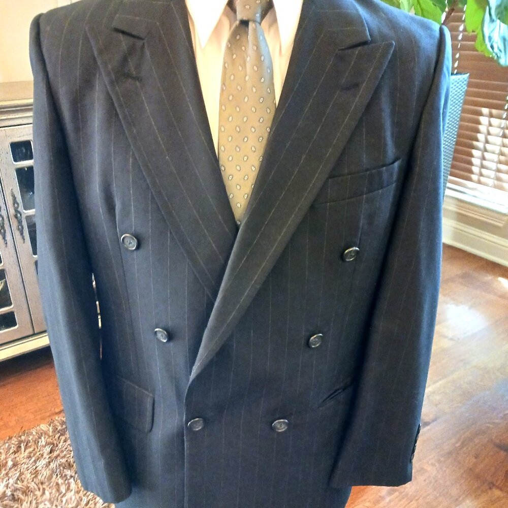 Vintage 90's Burberry Double Breasted Pinstriped Blazer Sz 42S